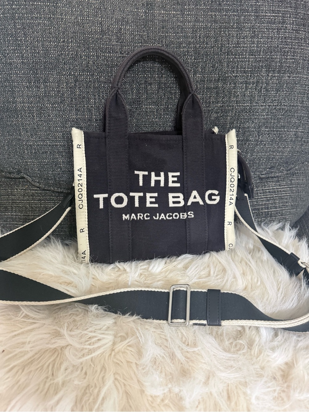 Marc Jacobs Black Canvas 'The Tote Bag' Mini with White Trim